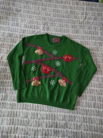 Pull noël vert cloche grelots guirlande paillettes Season greating taille L 40