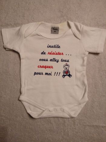 Body blanc Punch 3 mois (réf perso C54)(familleac72)