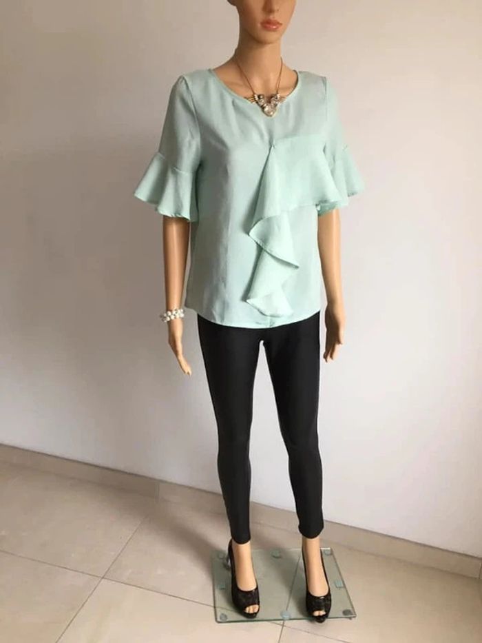 Blouse verte turquoise neuve à manches courtes Morgan taille 38 - photo numéro 4