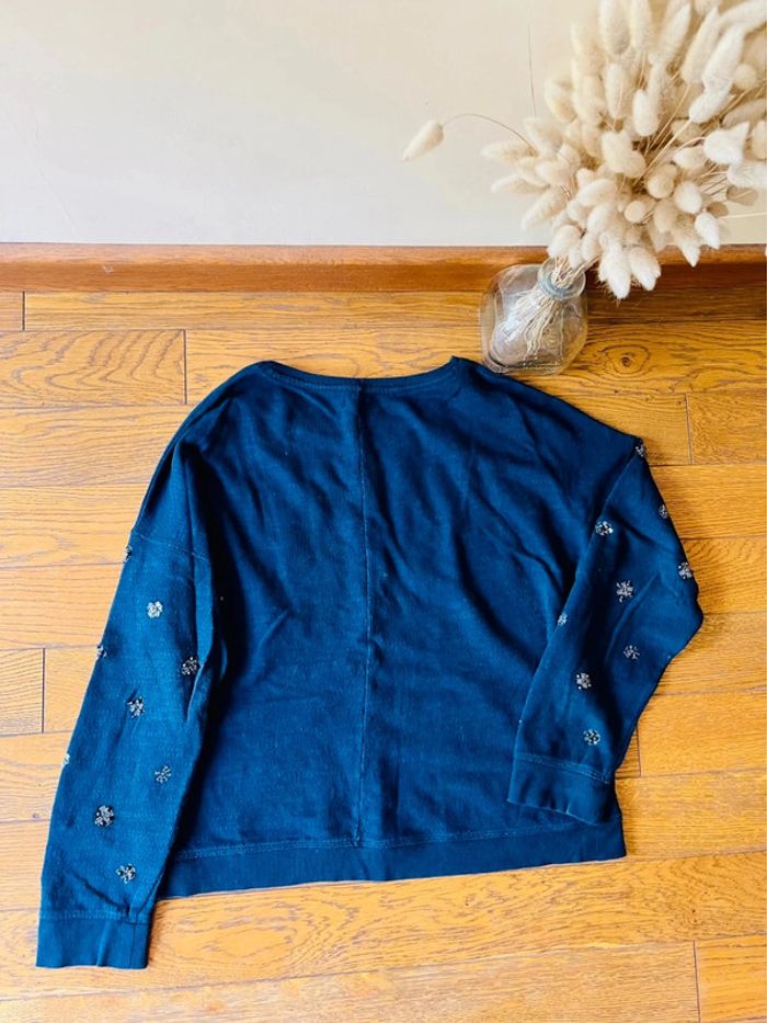 Sublime pull bleu marine oysho à perles brodé en coton taille L - photo numéro 8