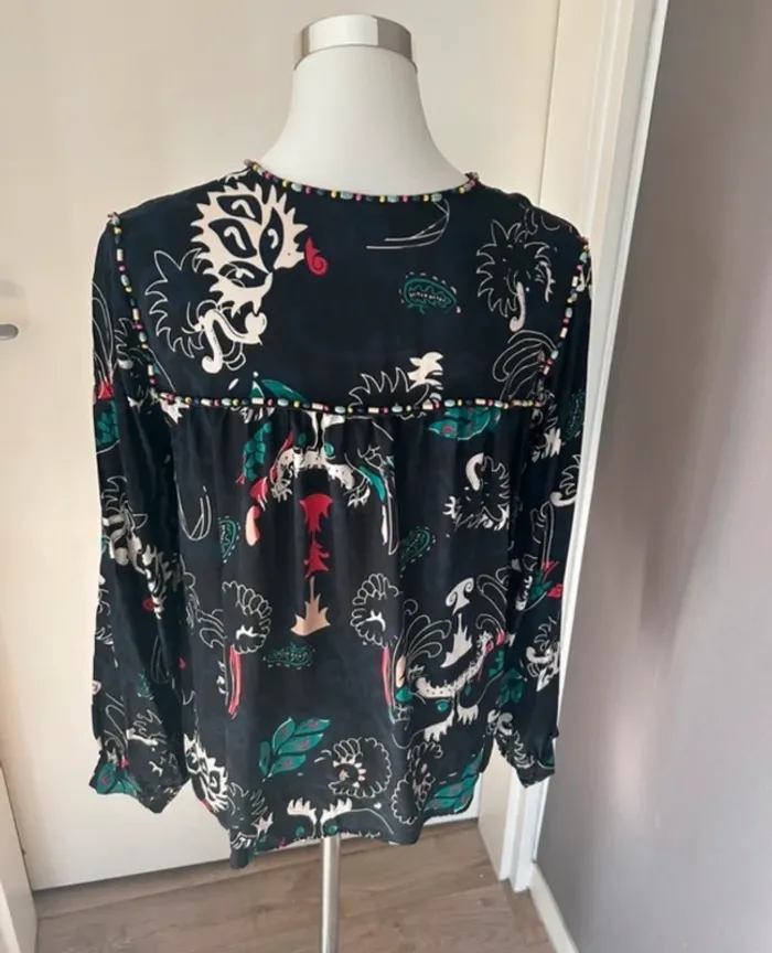 Bel air blouse bohème, chic, imprimé ethnique, 100 % soie femme, taille 2/38 - photo numéro 3