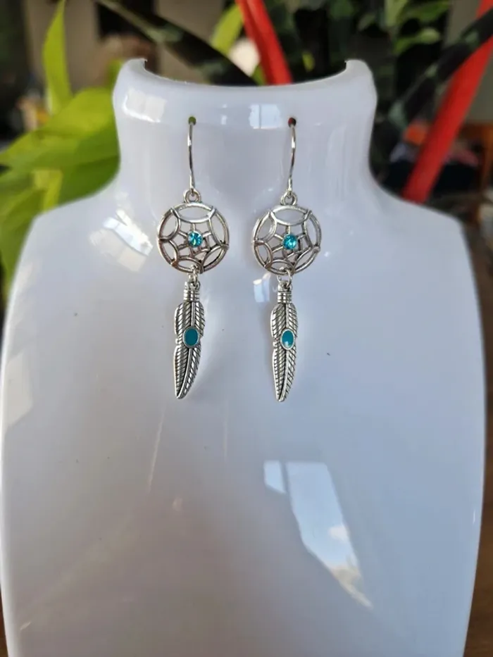 Boucles d'oreilles fantaisies argentées style vintage attrape-reve - photo numéro 3