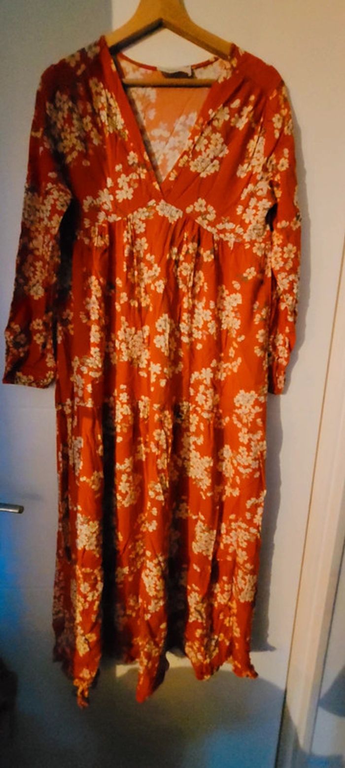 Superbe robe orange Banditas à motifs 100% viscose jamais portée - photo numéro 8