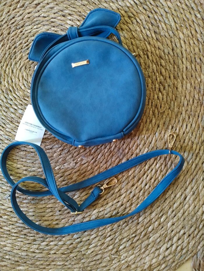 Sac bandoulière bleu et doré, avec noeud - photo numéro 6
