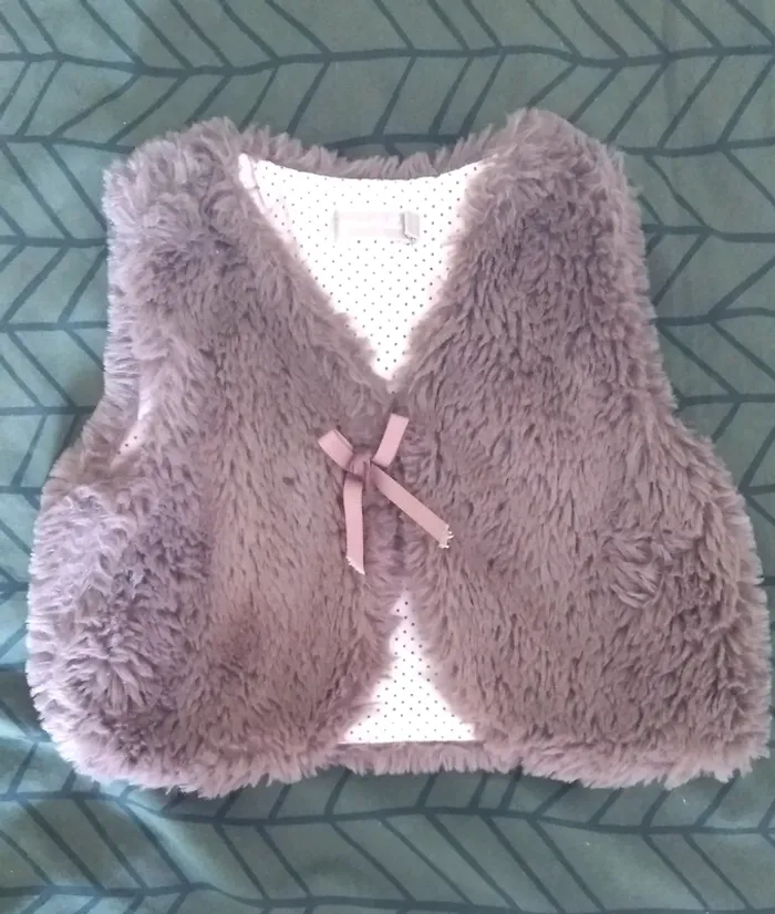 Gilet fausse fourrure marron violine Grain de blé 3 mois - photo numéro 2