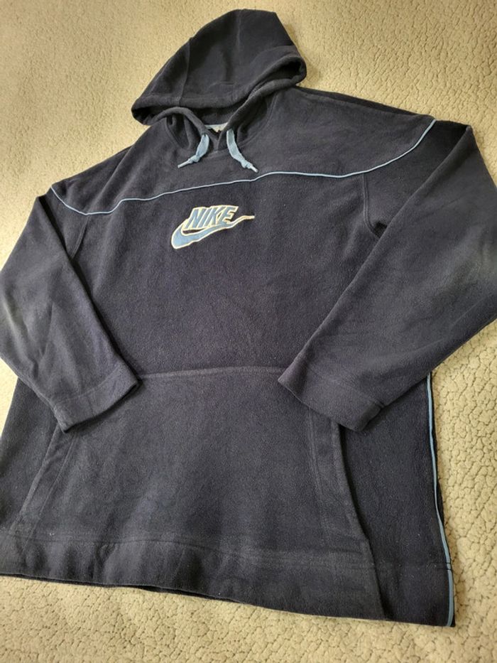 Sweat à capuche / Hoodie Nike polaire vintage bleu marine logos brodés - XL - photo numéro 5