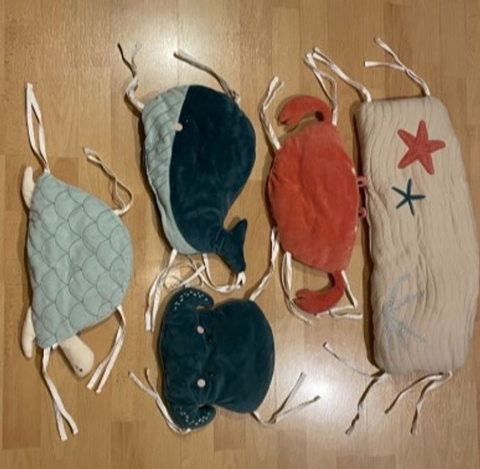 5 coussins modulable Tour de lit / Tour de parc thème Océan