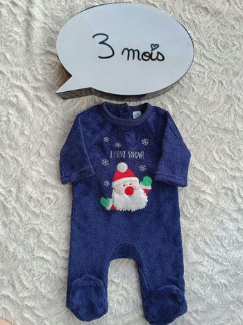 Pyjama grenouillère velours Garçon 3 mois I love snow Père Noël neige TEX Baby