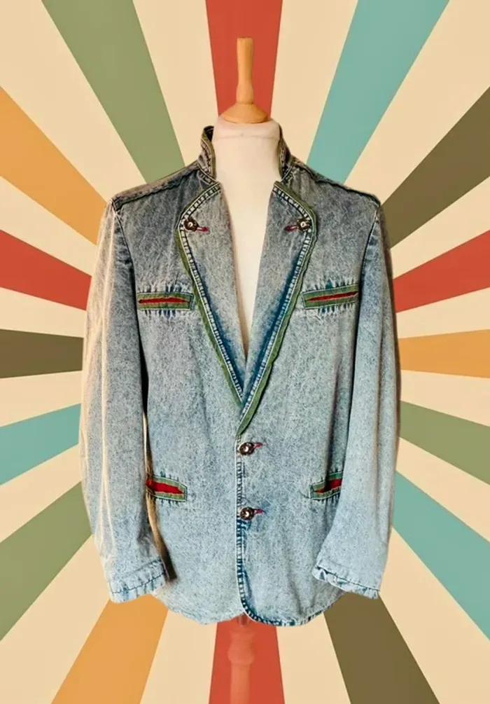 🔷🌿Veste jean Mustang vintage 90s Men’s Denim Jacket Alpine Trachten Y2K size M🌿🔷