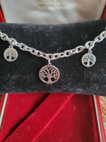 Gourmette trois arbres de vie acier