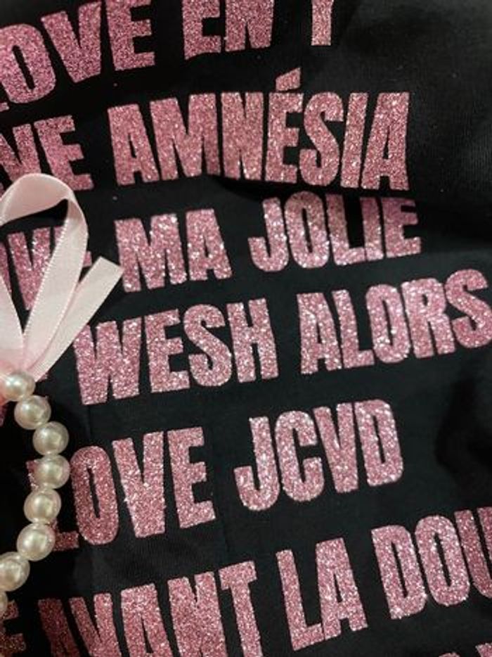 Pink Jul Box t-shirt noir rose paillettes - photo numéro 2