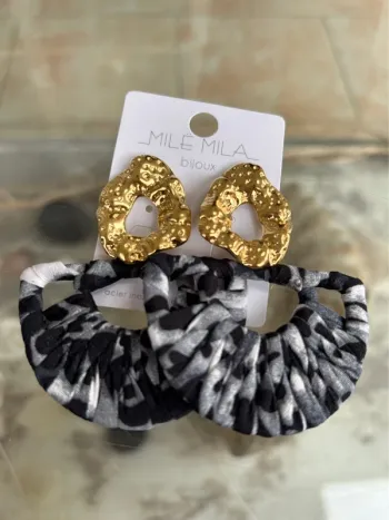 Boucles d'oreilles chic et bohème dorées noireset grises