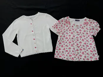 Ensemble sergent major 7 ans gilet blanc + blouse fleuri neuf