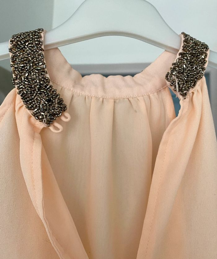 Haut rose poudré encolure américaine perles taille XS - photo numéro 2