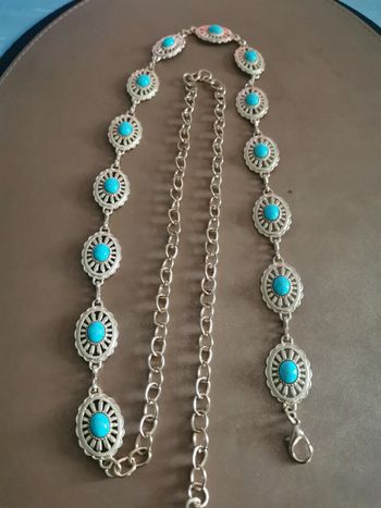 Ceinture Métal femme dorée et bleu turquoise