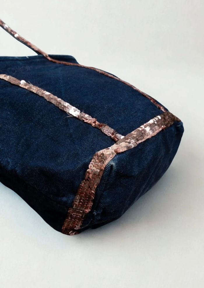 Sac cabas en jean bleu foncée et sequins • Denim & Sequins Tote Bag Morgan - photo numéro 3