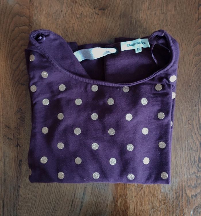 Pull femme manches trois quart Grain de malice violet et pois dorés - photo numéro 3