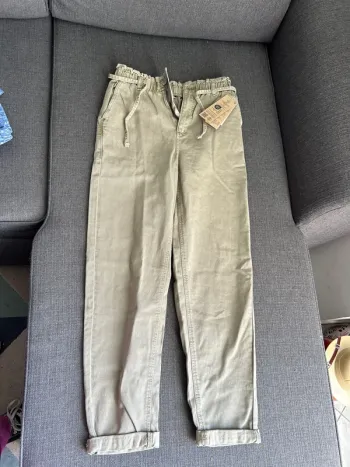 Pantalon femme en twil avec fine ceinture à nouer, neuf, taille 34