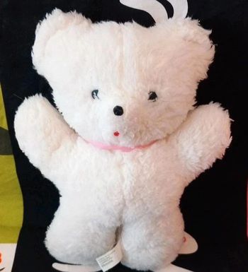 Peluche vintage ours blanc Minouche France 25cm