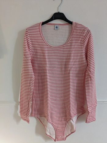 Body en laine rayé rose et blanc L