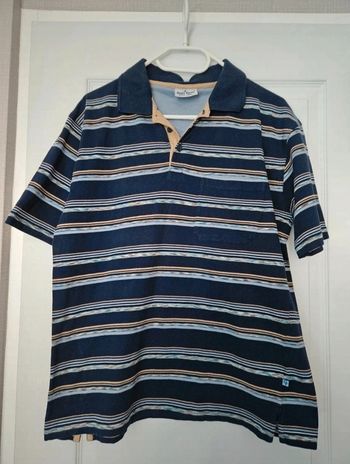 T.shirt manches courtes col polo rayé bleu marine taille M