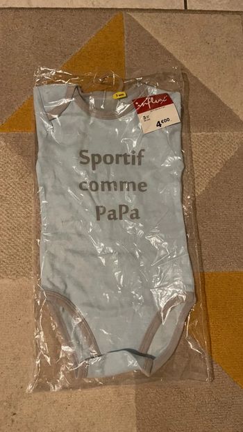 Body bodie garçon neuf taille 3 ans « sportif comme papa » influx