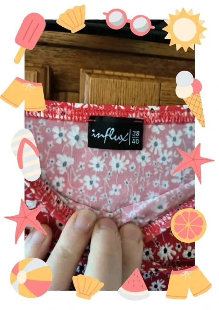 *Neuve *Jupe mi longue fluide motif fleuri rouge et blanc 38/40 - photo numéro 5