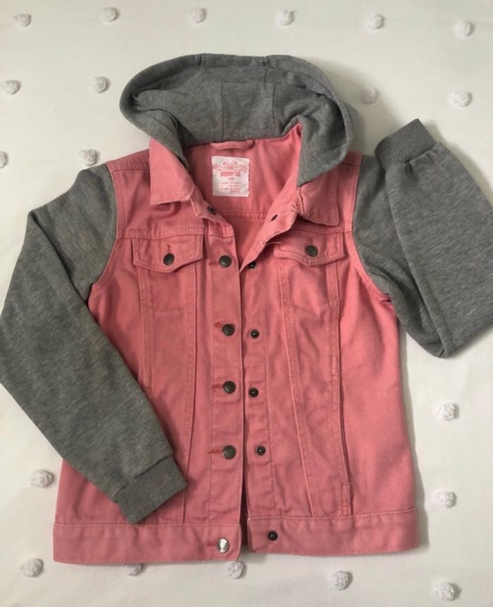 Veste à capuche en jean et molleton rose et gris  10/11 ans - photo numéro 2