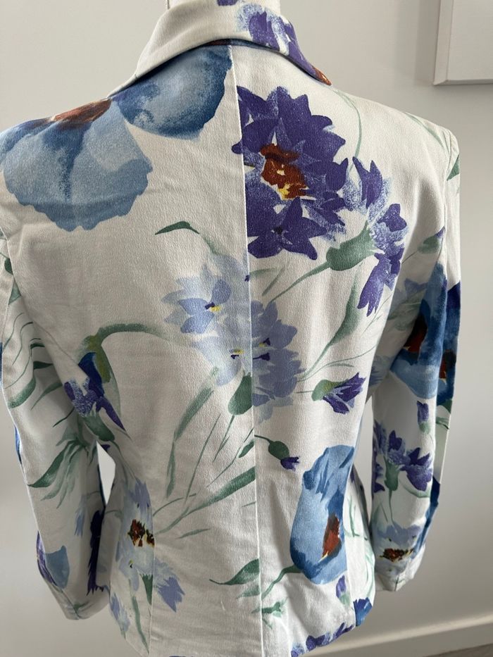 Blazer en jean denim à fleurs blanc et bleu Léa Kanth Y2K Vintage T40 L - photo numéro 7