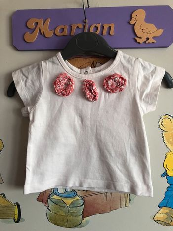 Tee shirt à manches courtes blanc à motifs, taille 1 mois, marque La Redoute.