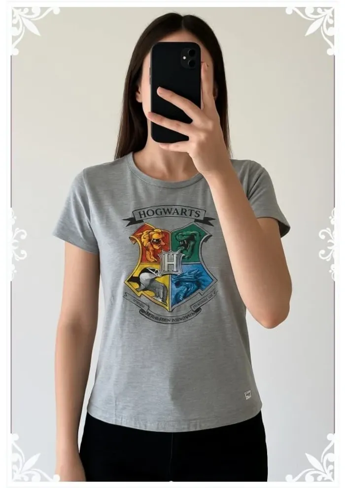 T-shirt gris Harry Potter - blason Poudlard - Taille L