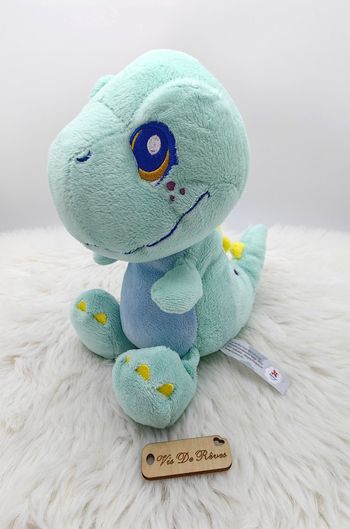 Doudou peluche Dinosaure Vert menthe Bleu Nicotoy
