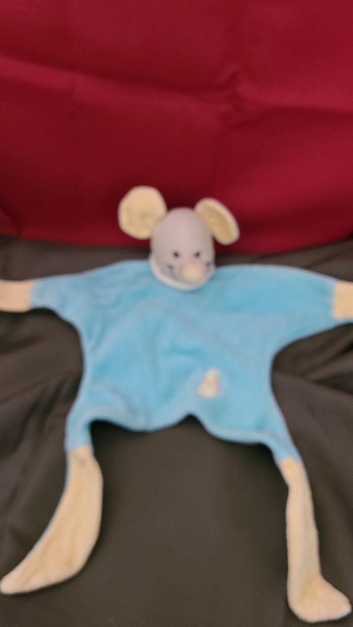 DOUDOU SOURIS TURQUOISE JAUNE MAXITA