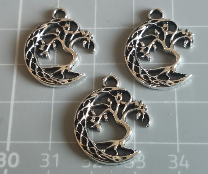 3 x pendentifs "Arbre de vie lunaire" en métal argenté vieilli - photo numéro 3