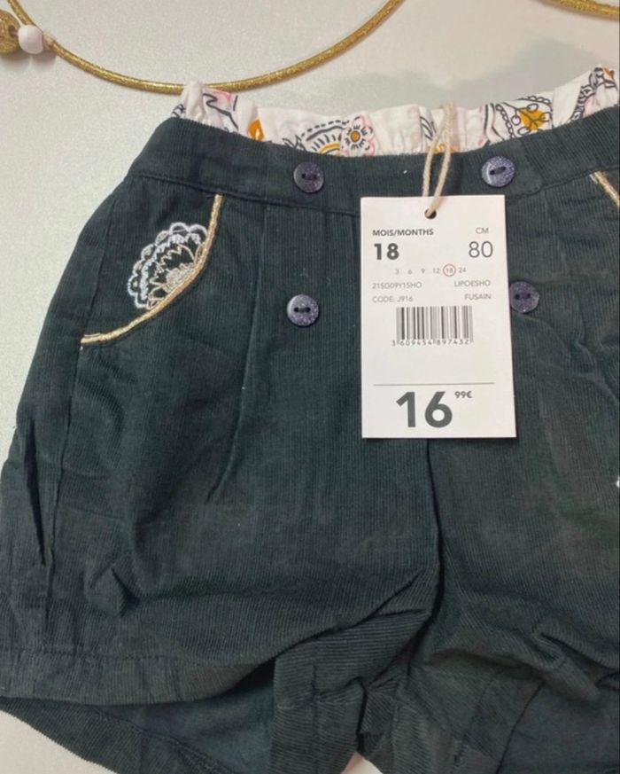 Short bébé fille - velours noir brodé - neuf - Dpam - Taille 18 mois - photo numéro 2