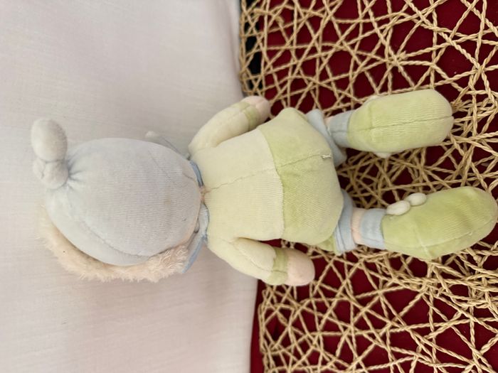 Doudou poupée lutin garçon esquimau vert bleu col pétale BABY NAT - photo numéro 2