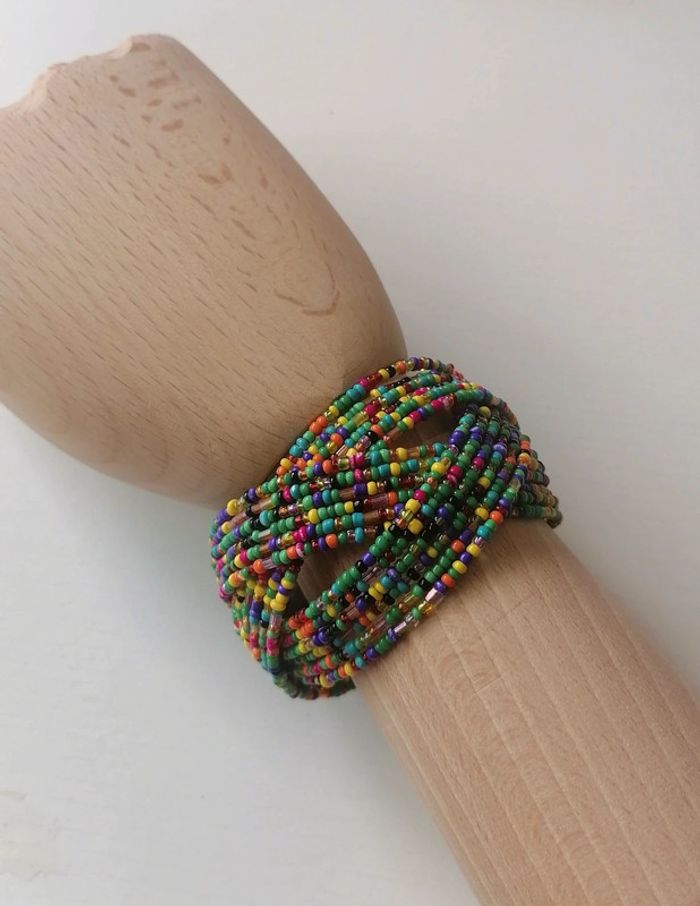 Bracelet perles de verre multicolore entrelacés - photo numéro 3