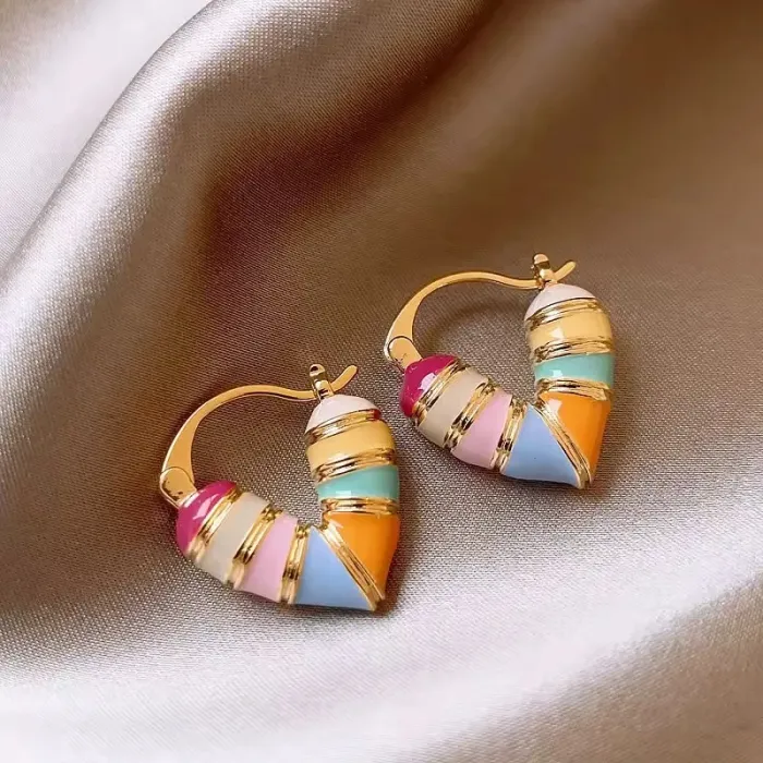 Boucles d’oreilles créoles cœur multicolore en acier inoxydable - photo numéro 3