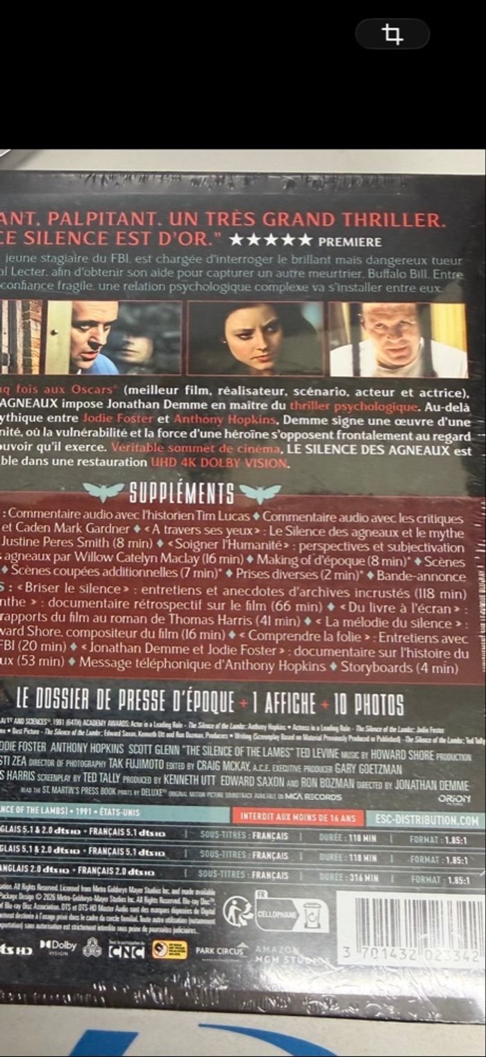 Le silence des agneaux bluray steelbook 4k collector - photo numéro 2
