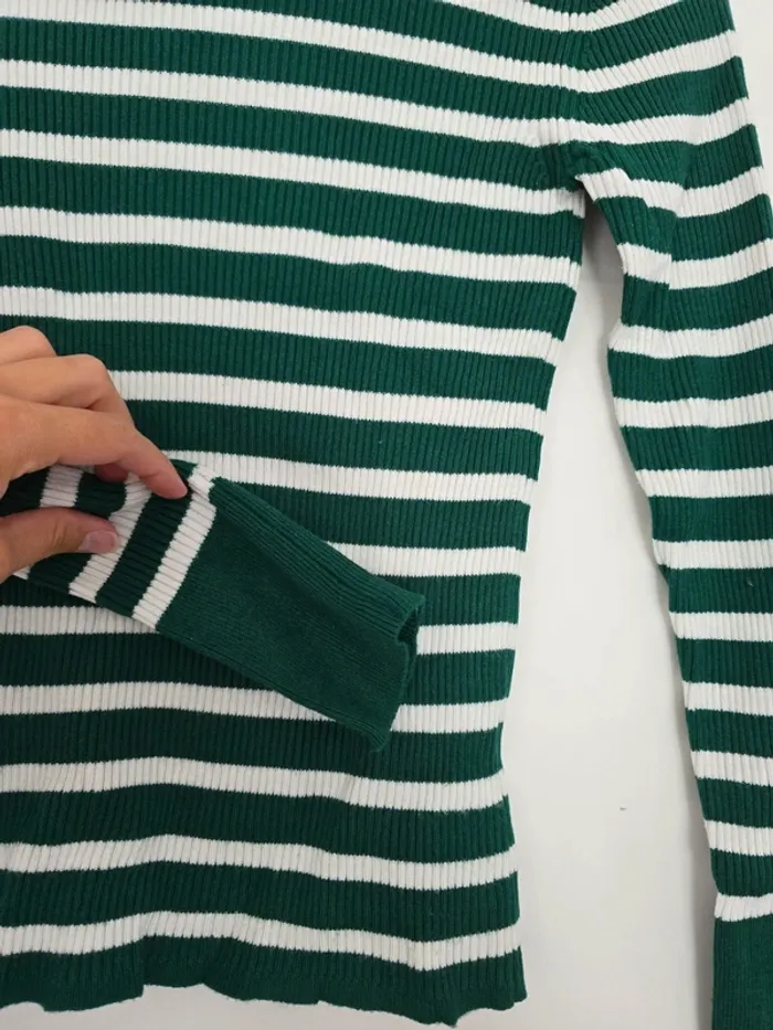 Pull rayé blanc et vert - photo numéro 2