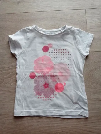 Tee-shirt blanc et rose fluo fille Okaïdi 4 ans