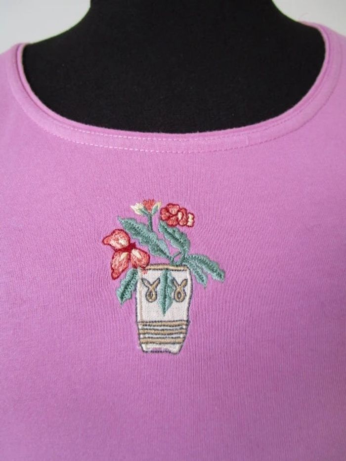 T-shirt mauve vintage fleurs 38/40 TBE - photo numéro 3