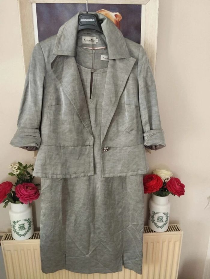 🌹 Ensemble Veste & Robe Gris Irisé Lin Antonelle T38/40🌹 - photo numéro 18