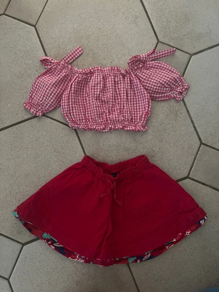 Ensemble jupe et tee shirt Vichy taille 3 ans