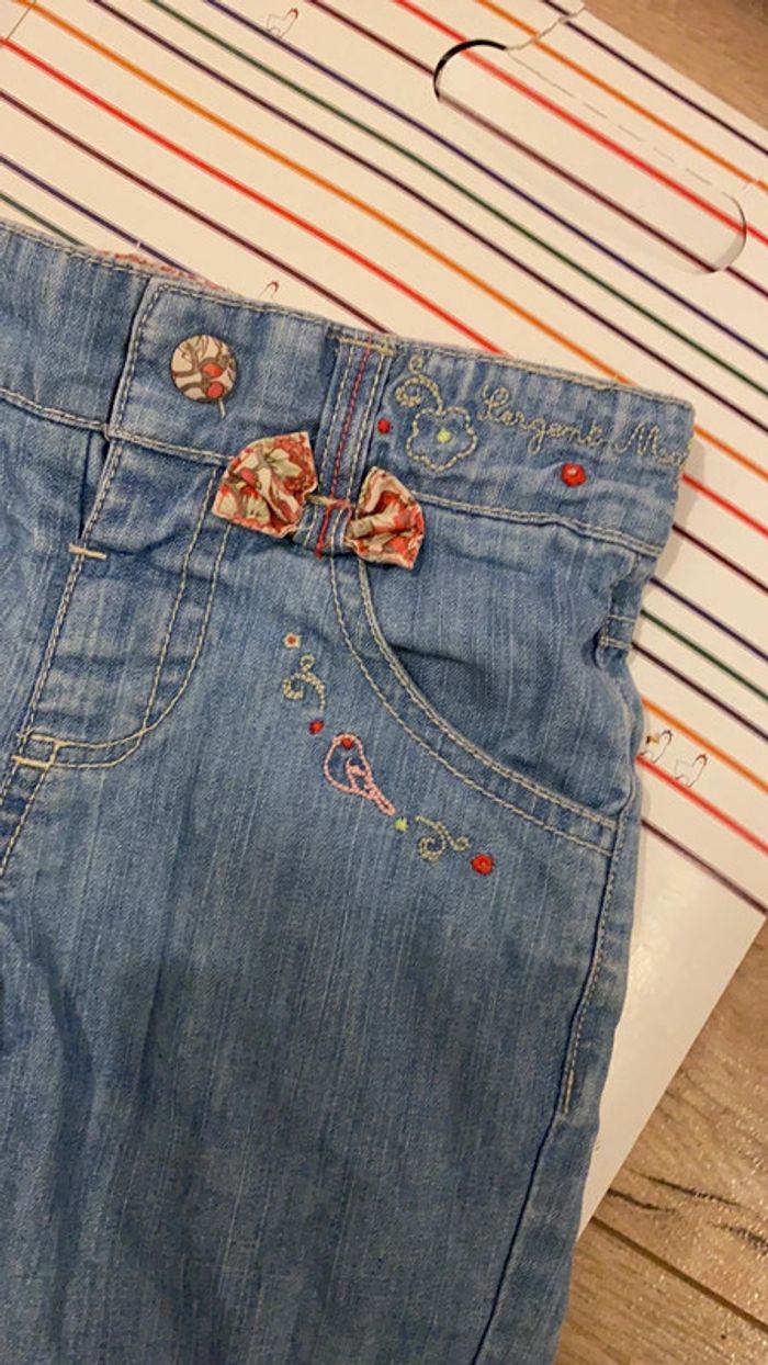 Pantalon 18mois sergent major jeans fleuri - photo numéro 3