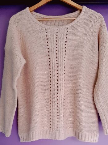 Pull mailles ajourées fantaisies rose poudré