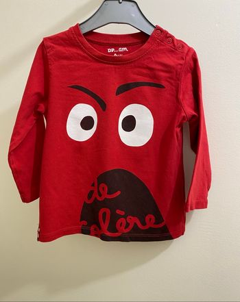 T-shirt manches longues rouge rigolo émotion yeux colère bébé garçon 18 mois DPAM