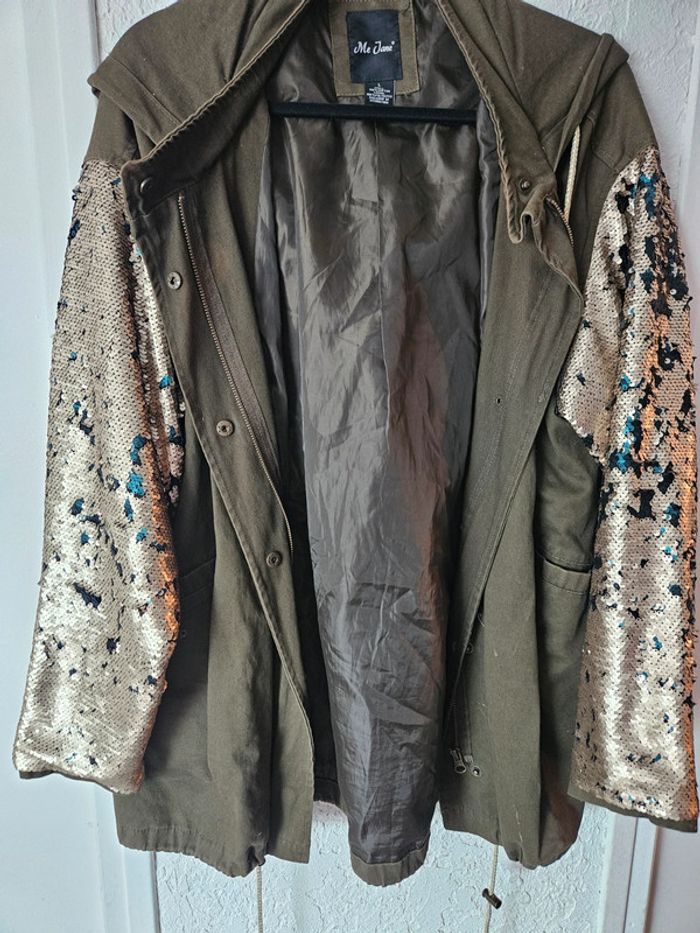 Veste parka  blouson tendance a sequin kaki