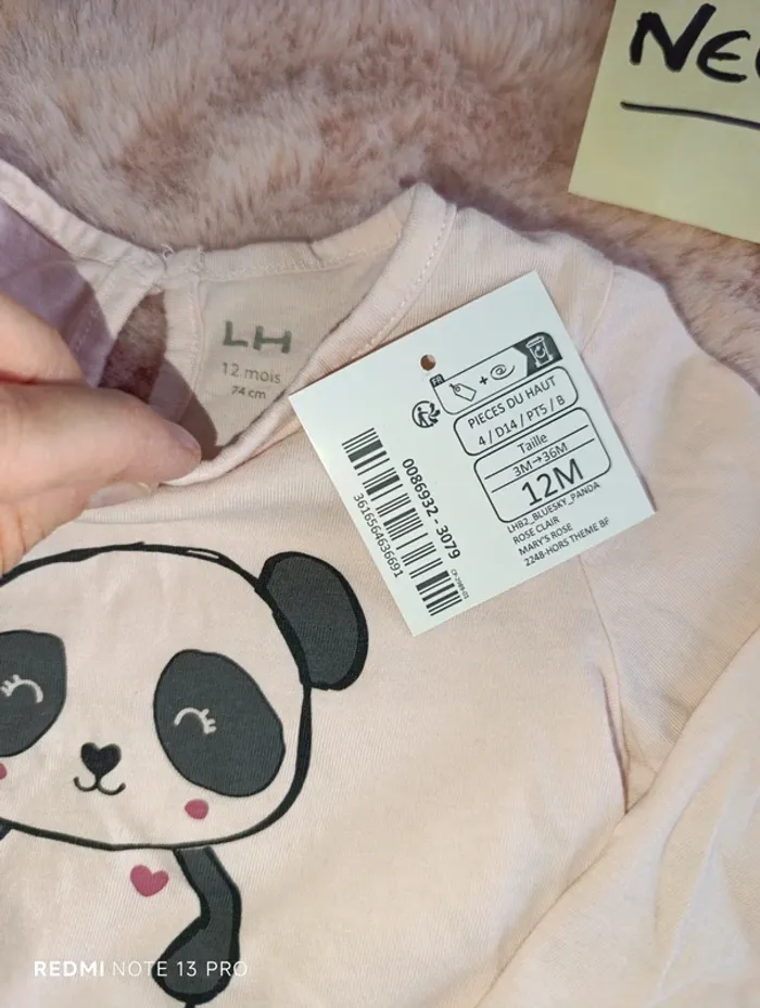 T shirt la halle panda rose pâle - photo numéro 2