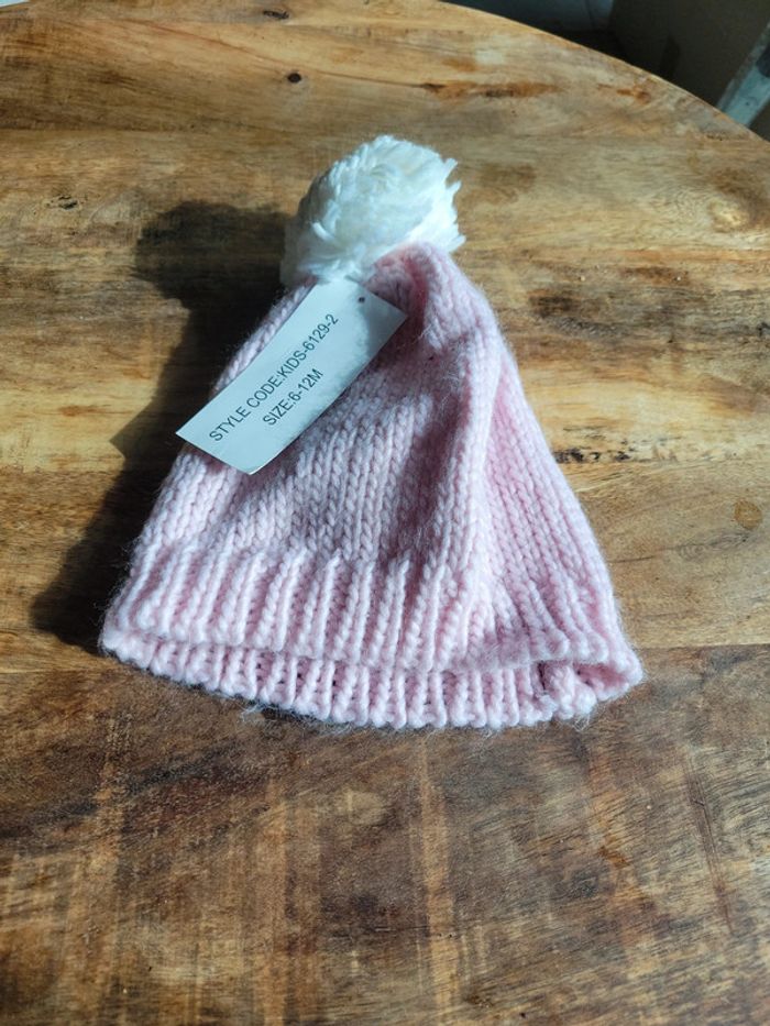 Bonnet rose popom enfant 6 12 mois